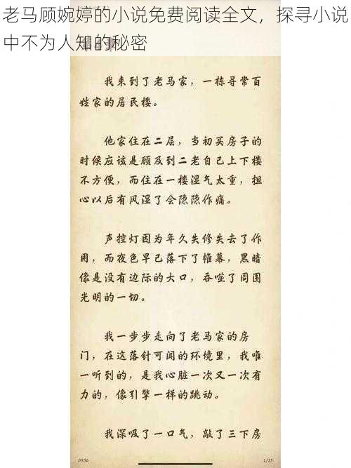 老马顾婉婷的小说免费阅读全文，探寻小说中不为人知的秘密